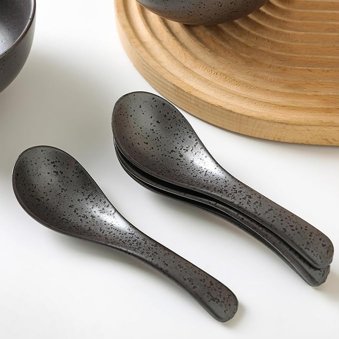 Stone + Lain Valencia Porcelain 8-Piece Round Bowl and Spoon Serving Set Metallic Grey