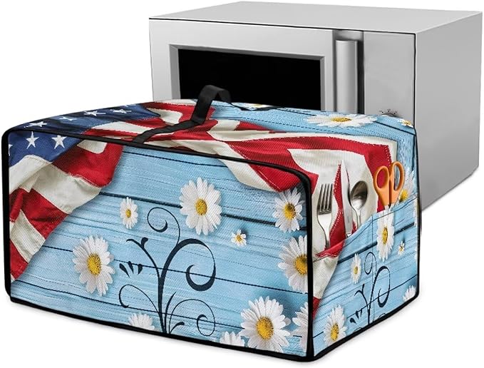 Doojoayie American Flag Toaster Oven Cover Daisy Print 4 Slice Bread Machine Dust Protector Universal Fit Dust-proof &amp Stain Resistant Covers for Kitchen Appliance Protection