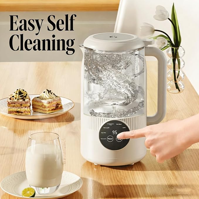 Quiet Multifunctional 8-in-1 Soy &amp Soybean Milk Maker 40oz Almond Milk Maker and Nut Milk Maker with Delay Start and Keep Warm for Family Homemade Oats Soy Milk Smoothies Self-Cleaning.