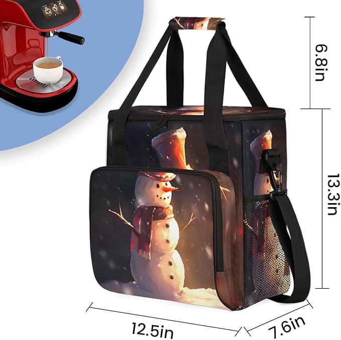 Christmas Snowman Coffee Maker Carrying Bag Glitter Snowman Travel Storage Bag Compatible with K-Mini or K-Mini Plus Single Serve Coffee Brewer Carrying Case with Multiple Pockets &amp Shoulder Str
