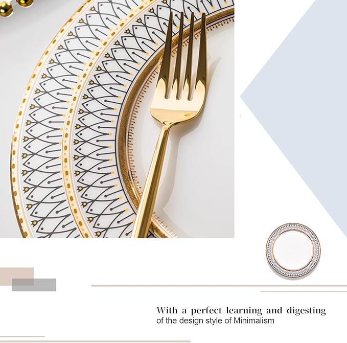 bone china plate set service for 6 24 pieces gold trim dinnerware set elegant dishes sets for anniversary business banquet housewarming