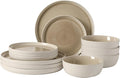 Gibson Elite Tahoe Sunset 12-Piece Reactive Stoneware Dinnerware Set – Matte Exterior &amp Shiny Interior Plates and Bowls Durable Everyday Dish Set Microwave &amp Dishwasher Safe - Taupe
