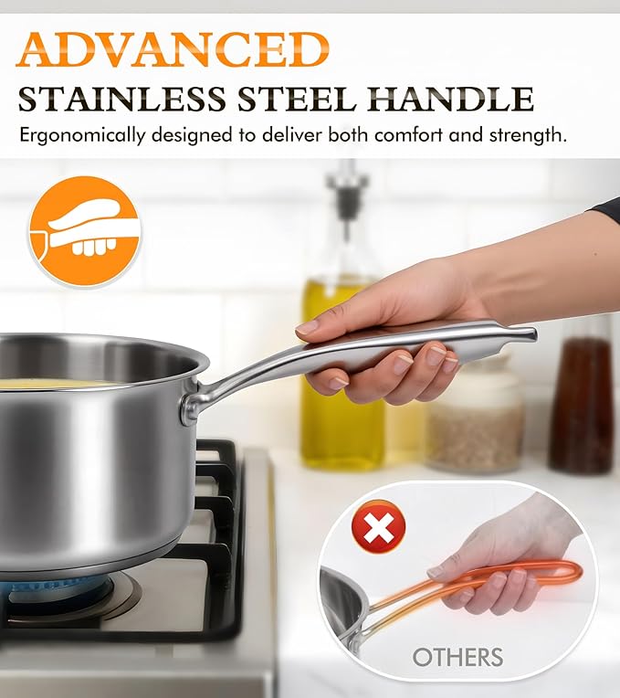 Stainless Steel Saucepan Set with Lids 1.5QT &amp 2.2QT Tri-Ply Stainless Steel Sauce Pot Set Induction Saucepans 4 Pcs Nonstick Saucepans Cookware Set Dishwasher Safe
