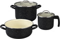 Granite Ware 5-Piece Bicolour Cookware Set Enameled Steel with Glass Lid Speckled Black &amp Cream Oven Safe to 935°F
