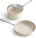 Redchef Sauce Pan &amp Frying Pan Set 8 Ceramic Nonstick Fryingpan &amp 2.5Qt Saucepan with Lid Mini Cookware Set Induction Compatible Nontoxic PTFE PFOA Free Oven &amp Dishwasher Safe Beige