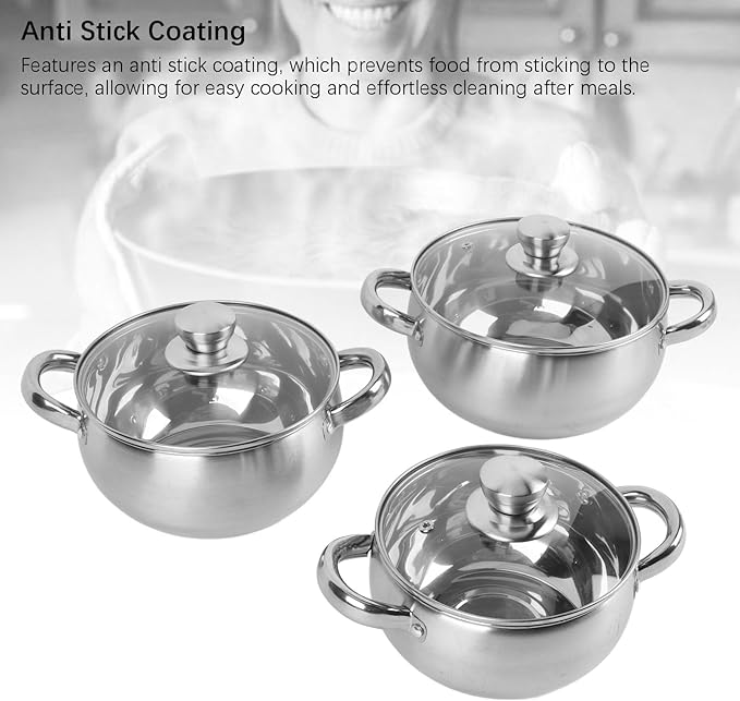 3Pcs Stainless Steel Cookware Set Thick Bottom Kitchen Cookware Set Cooking Pots for Home Kitchen Cooking Boiling