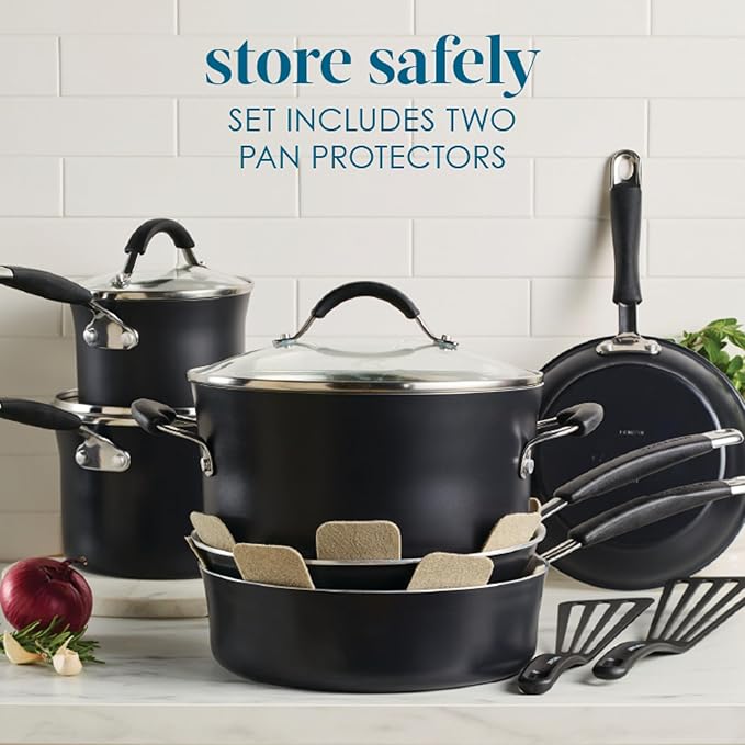 Rachael Ray Cucina Ceramic Cookware Set - 13 Pieces - Ceramic Pots and Pans Set w/Nonstick Frying Pans Saute Pan Saucepans Stockpot Lids Pan Protectors &amp Cooking Utensils - Peppercorn