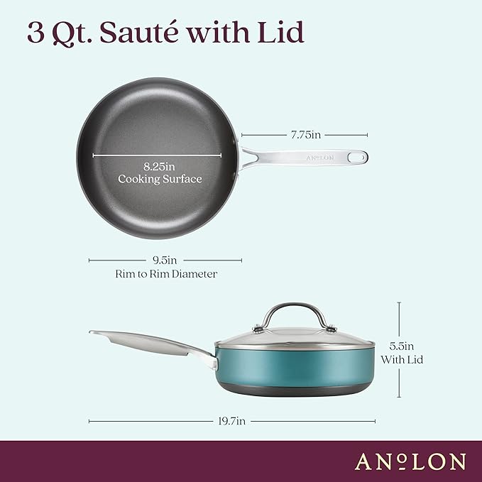Anolon Achieve Hard Anodized Nonstick Sauté Pan with Lid 3 Quart - Teal
