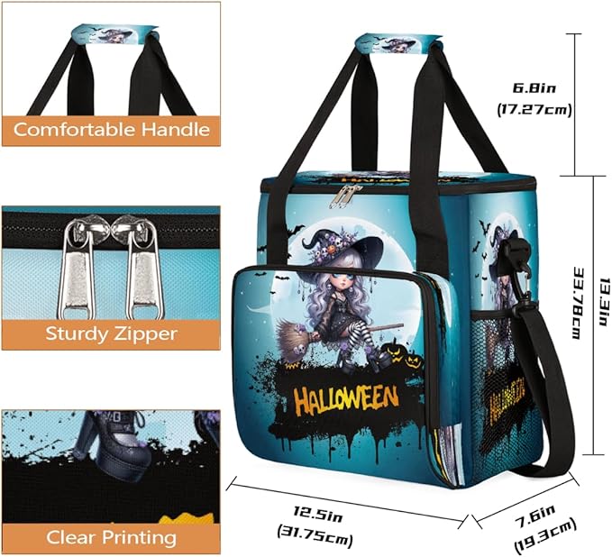 Halloween Pretty Witch Moon Coffee Maker Carring Bag Travel Carrying Storage Tote Bag Compatible with Keurig K-Mini or K-Mini Plus Portable Single Serve Coffee Brewer Case with Pockets for K-cup Pods
