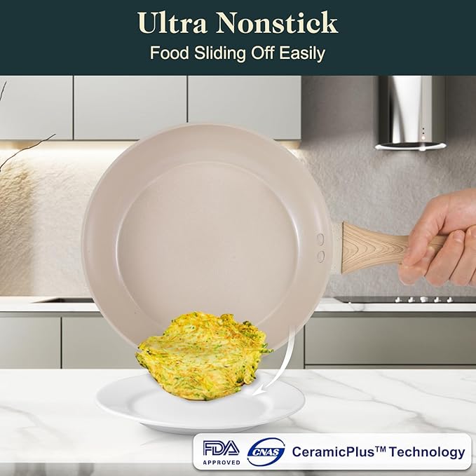 Pots and Pans Set Non Stick 11pcs Ceramic Cookware Set Non Toxic Induction Kitchen Cookware Sets Nonstick Cooking Set with Stay Cool Handle 100% PFOA Free Cream