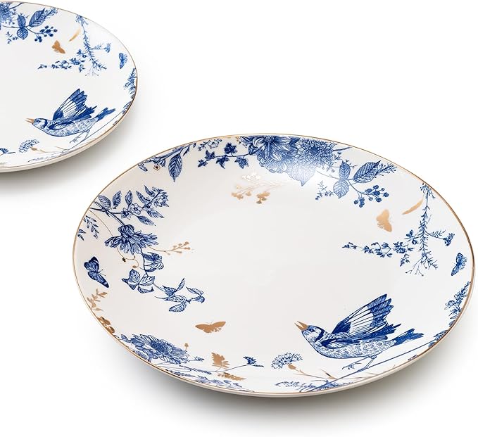 Porcelain Floral Plates 10 Inch Ceramic Salad Plates Kitchen Plates Set of 4 Blue and White Dinner Plates Pasta Plate for Appetizer DessertPartyHousewarmingGift