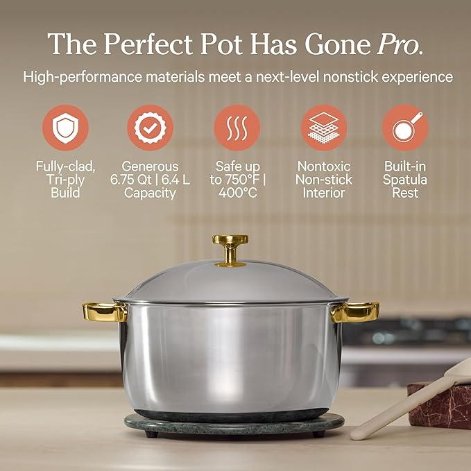 Our Place Titanium Pro Cookware Duo | 6-Piece Tri-Ply Titanium Cookware Set with Always Pan Pro &amp Perfect Pot Pro | Non-Toxic No-Coating Nonstick | Induction &amp Oven-Safe up to 750°F | Gold