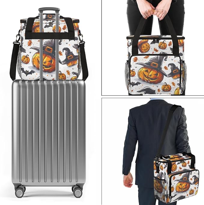 Retro Pumpkin Coffee Maker Carrying Bag Glitter Pumpkin Travel Storage Bag Compatible with K-Mini or K-Mini Plus Single Serve Coffee Brewer Carrying Case with Multiple Pockets &amp Shoulder Strap