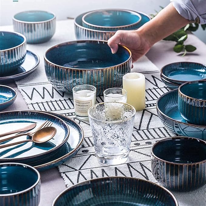 Dinnerware Set Luxury Family Dinner Service Set Porcelain Dinnerware Set Ceramic Plates And Bowls Sets Modern Vintage Lounge Round Reactive Glaze Dishes Set