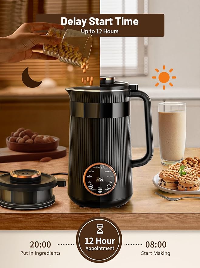 Nut Milk Maker Machine 35oz Homemade Soy Almond Oat Coconut Plant Based and Non Dairy Beverages 8 in 1 Automatic Soybean Machine With 12H Delay Start/Keep Warm/Boil Water