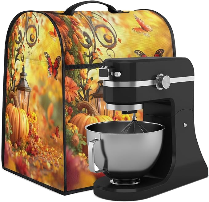 cfpolar Kitchen Aid Mixer Cover Compatible with 6-8 Quarts Pumpkin Butterfly Flower Stand Mixer Cover Kitchen Aid Mixers Accessories Appliance Organizer Bag Dust Covers with Zipper Pocket