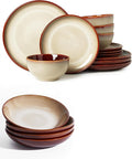 Double Bowls Dinnerware Sets 16 Pieces Brown Yellow