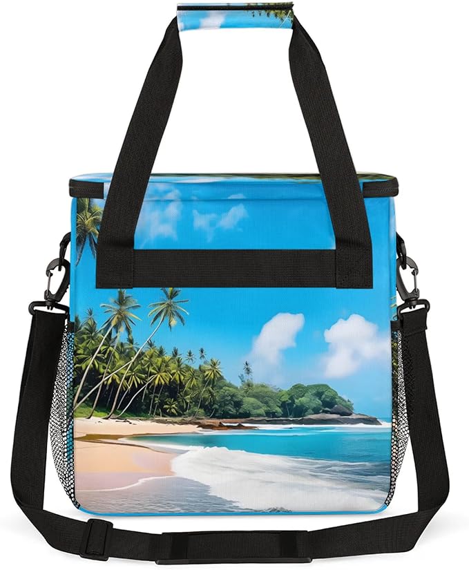 Summer Time Landscape Coffee Maker Travel Bag for Keurig K-Mini/K-Mini Plus Insulated Waterproof Tote with Pockets for K-Cup Portable Single-Serve Brewer Case