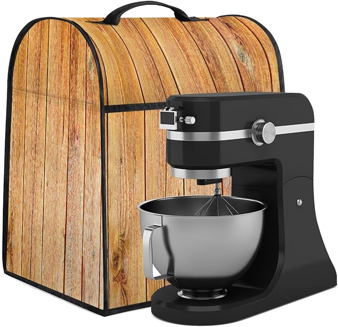 cfpolar Kitchen Aid Mixer Cover Compatible with 6-8 Quarts Brown Wood Board Texture Stand Mixer Cover Kitchen Aid Mixers Accessories Appliance Organizer Bag Dust Covers with Zipper Pocket
