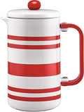 BonJour 47040 Hot Beverage Ceramic French Press Coffee Maker with Flavor Lock Filter and Bamboo Handle - 32 Ounce Red Stripes