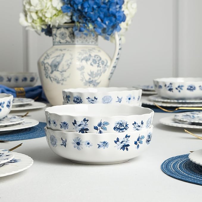 Stone Lain Fiore 4-Piece Bowl Set New Bone China Blue