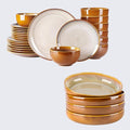 LERATIO Ceramic Dinnerware Sets for 8Stoneware Plates and Bowls SetsHandmade Reactive Glaze Dishes SetChip Resistant and Scratch Resistant | Oven&ampDishwasher &amp Microwave Safe-Kahki (28PCS)