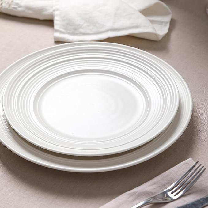 Earth &amp Clay Celeste 24-Piece Dinnerware Stoneware Plates and Bowls Set Includes Dinner and Salad Plates Cereal Bowls Dishwasher and Microwave Safe Dish Set for 8 Ivory White