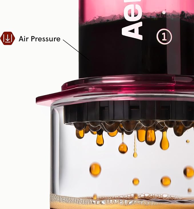 AeroPress Clear Pink Coffee Press - All-in-One French Press Pour-Over &amp Espresso Style Manual Brewer 2 Min Brew for Less Bitterness More Flavor Small Portable Coffee Maker Travel &amp Campin