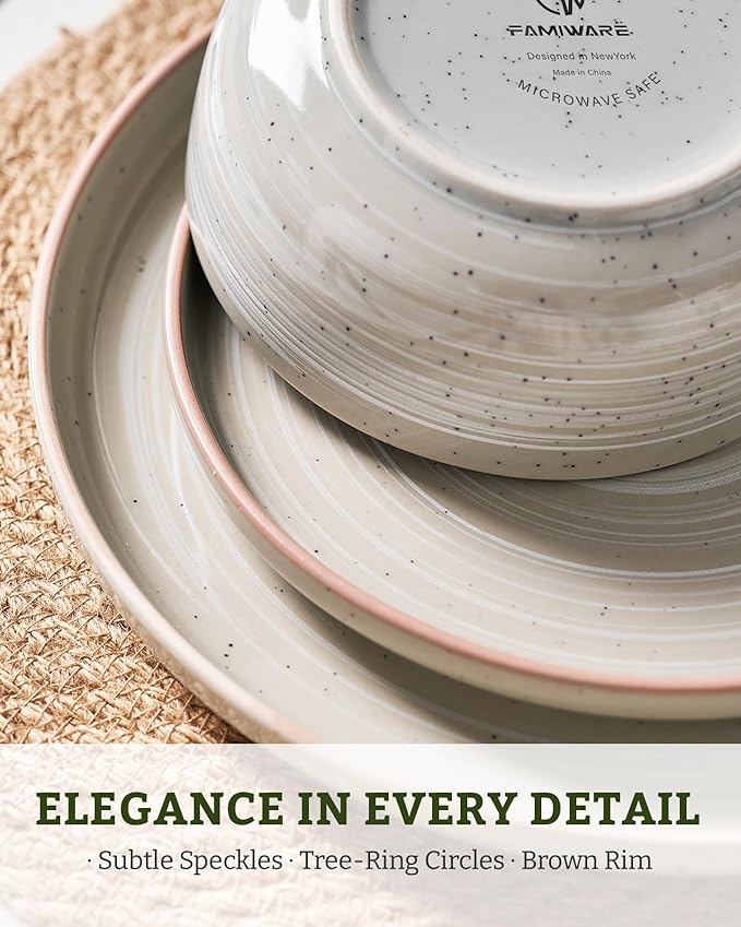 Famiware Meteor Plates and Bowls Sets 24-Piece Stoneware Dinnerware Sets Dishes Set for 8 Microwave and Dishwasher Safe Tableware Matcha Green