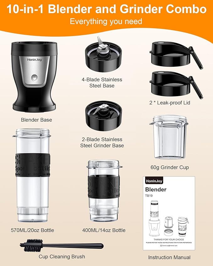 Smoothie Blender 650W Personal Blenders for Shakes and Smoothies with Grinder Cup &amp 2 BPA-Free Portable Cups (20oz+14oz) Portable Blender for Juices Smoothies Maker for Kitchen Black