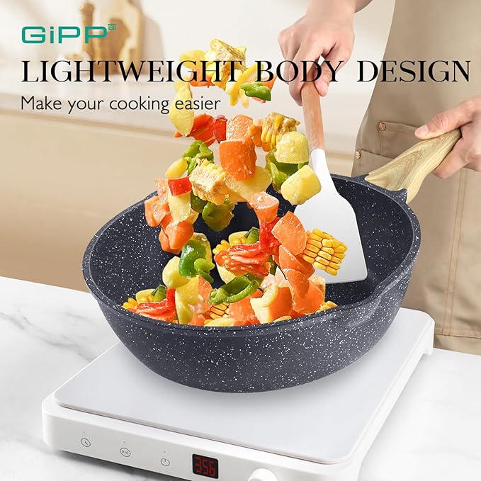 GiPP Pots and Pans Set Non Stick - 22 Pcs Grey Granite Kitchen Cookware Sets Nonstick Induction Cookware Non-toxic Cooking Pan Set with Lids PFOS and PFOA Free