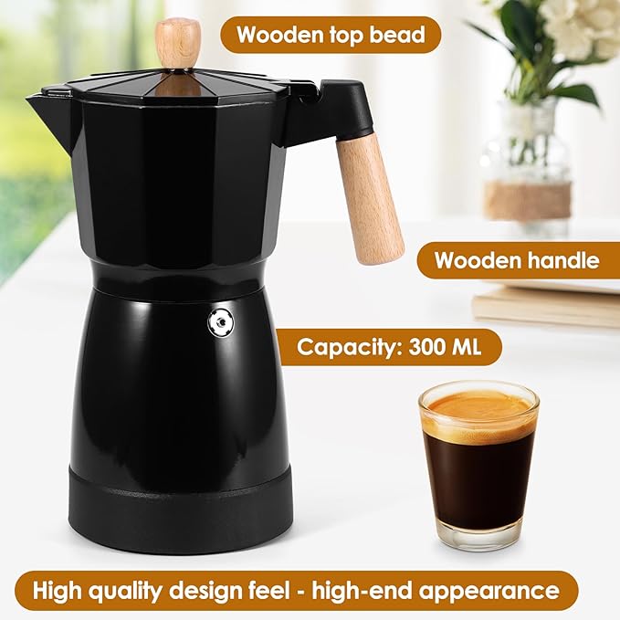 SHANGSKY Coffee Pot Electric Coffe Maker 6 Cup Espresso Coffee Maker Cafeteras Electricas Italian Coffee Pot Espresso Makers Portable Aluminum Electric Mocha Pots (Wooden HandleUS 3-pin Plug)