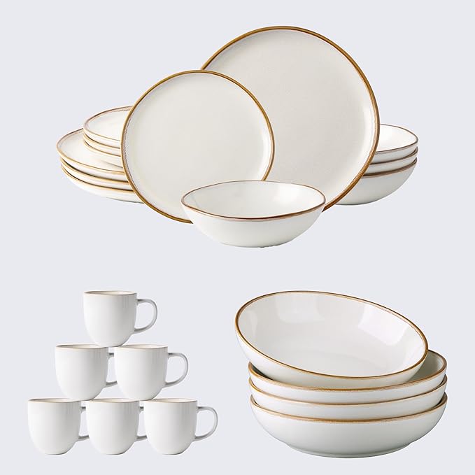 AmorArc Stoneware Dinnerware Sets &amp Pasta Bowls &amp Coffe MugsService for 4 (22pc)