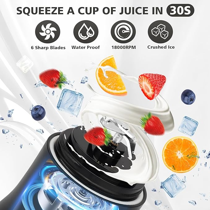 Portable Blender for Shakes and Smoothies- Personal Juicer 20 OZ Electric Protein Shaker Bottle with Insulated Sleeve USB-C RechargeableTravel Lid-Small Blender Cup for Kitchen Office GymTravel
