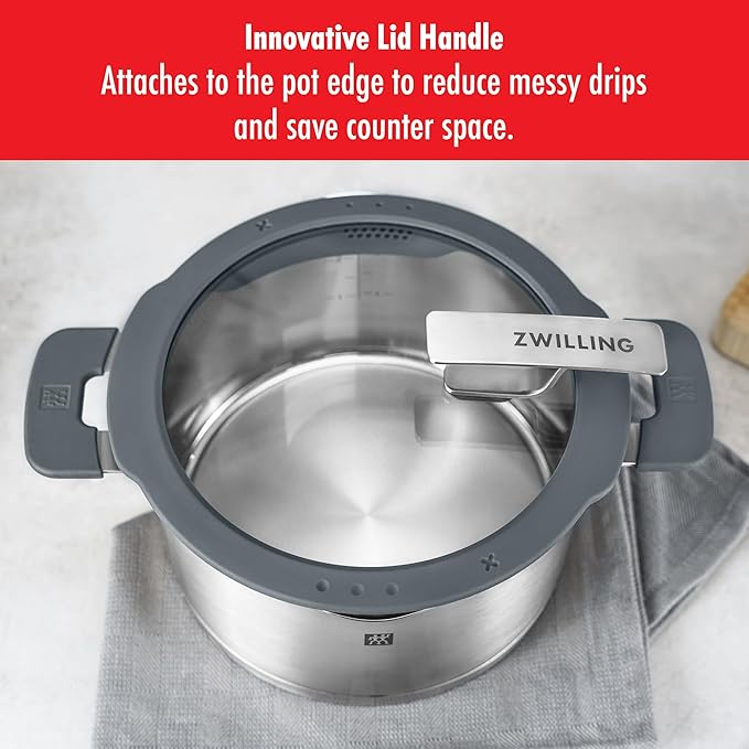 ZWILLING Simplify 9-pc Cookware Set Premium Stainless Steel Pots and Pans Set for Kitchen Induction Cooktops &amp BBQ Sides Oven Safe Dishwasher Safe Grey Handles