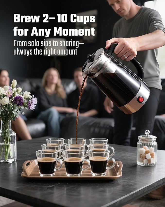 Percolator Coffee Pot Electric Coffee Maker 10-Cup Coffee Percolator with Auto Keep Warm Stainless Steel Basket Borosilicate Glass Cool-Touch Handle