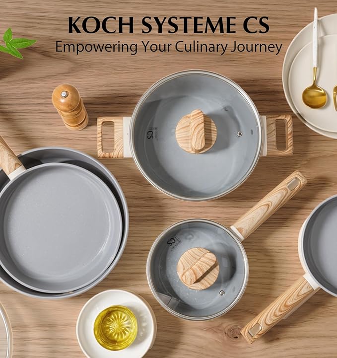 KOCH SYSTEME CS Nonstick Ceramic Cookware Set Nonstick Pots and Pans Set with Stay-Cool Handles Non-toxic Ceramic Kitchen Cooking Set Induction Compatible Dishwasher Safe PFAS and PFOA Free