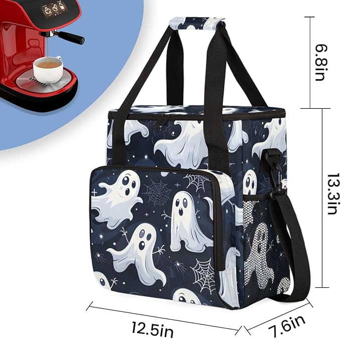 Ghosts Pumpkin Coffee Maker Carrying Bag Portable Travel Storage Tote Bag Compatible with K-Mini or K-Mini Plus Single Serve Coffee Brewer Carrying Case with Multiple Pockets &amp Shoulder Strap