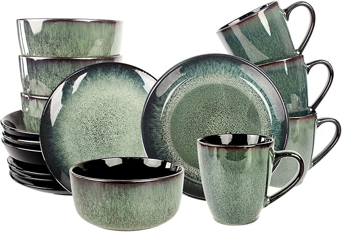 Dinnerware Sets(16Pcs) Serves for 4 Reactive Glaze Plates and Bowls Set with Mug7.9Small Plate8.3Salad Plate5.5bowl Modern kitchen tablewareMicrowave safe Set No.4