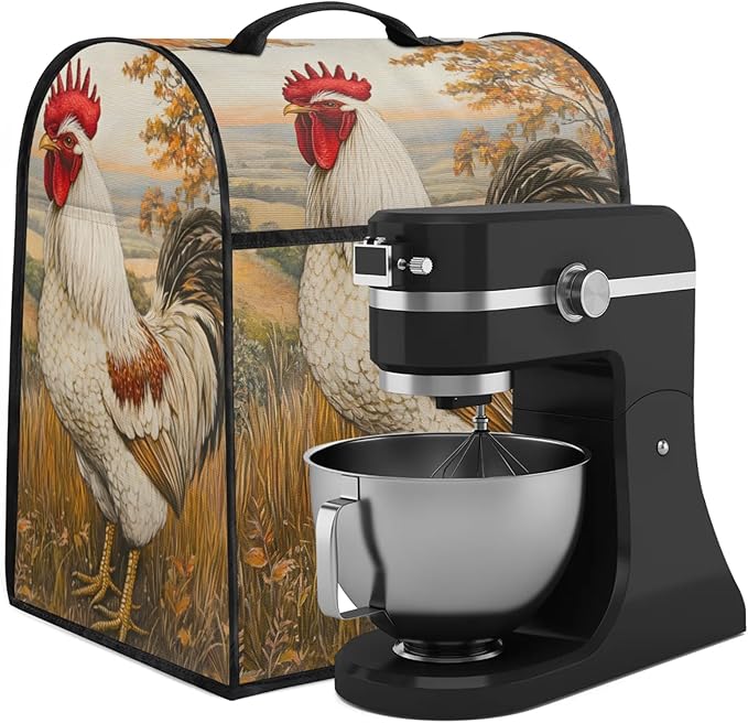 cfpolar Kitchen Aid Mixer Cover Compatible with 6-8 Quarts Watercolor Rooster Flower Stand Mixer Cover Kitchen Aid Mixers Accessories Appliance Organizer Bag Dust Covers with Zipper Pocket