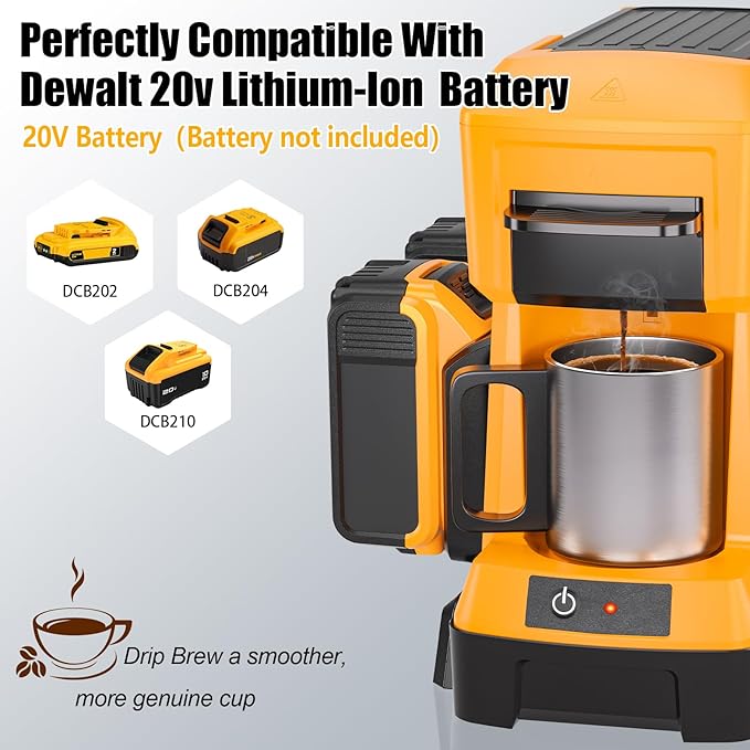 Taingwei Cordless Coffee Maker for Dewalt 20V Battery Portable Drip Coffee Maker with Electric Coffee Grinder for RV Camping Travel Car Hiking (Battery Not Included)