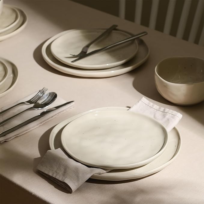 Stone Lain Mirella 24-Piece Dinnerware Set Stoneware Plates and Bowls set Microwave and Dishwasher Safe Dish Set for 8 Beige