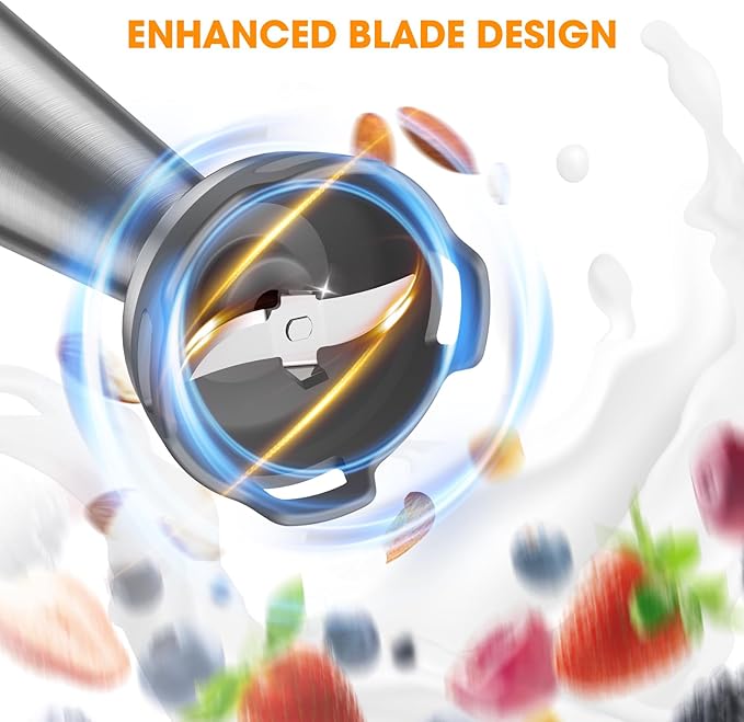 Immersion Blender 1000W Anti-scratch 5-in-1 Hand Blender Upgraded 12 Speed Stainless Steel Blade Stick Blender with Turbo Mode 20oz Beaker 17oz Chopping Bowl Whisk BPA-Free