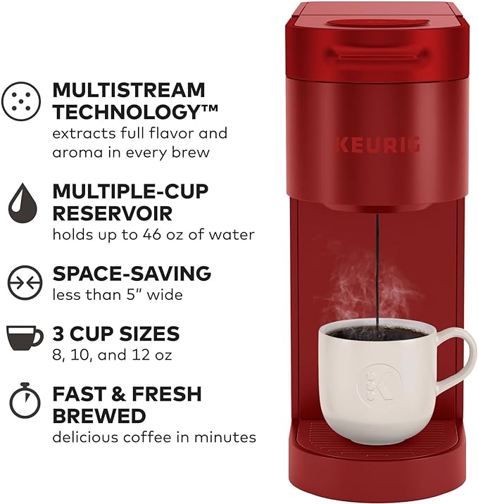 Keurig K- Slim Single Serve K-Cup Pod Coffee Maker with 3 Brew Sizes Multistream Technology 46oz Removable Reservoir Scarlet Red