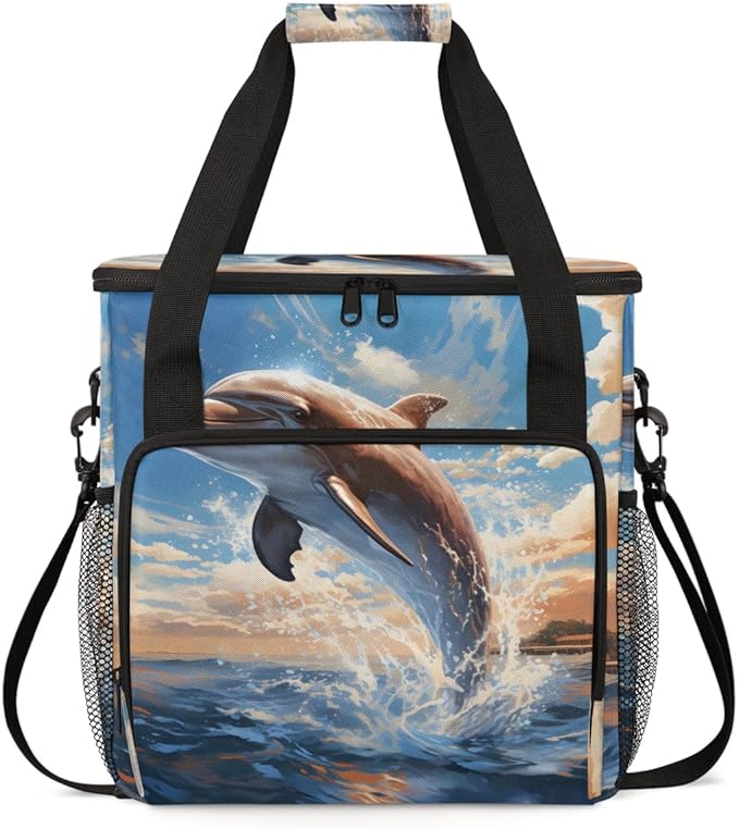 Dolphin Cloud Coffee Maker Carrying Bag Watercolor Dolphin Travel Storage Bag Compatible with K-Mini or K-Mini Plus Single Serve Coffee Brewer Carrying Case with Multiple Pockets &amp Shoulder Stra