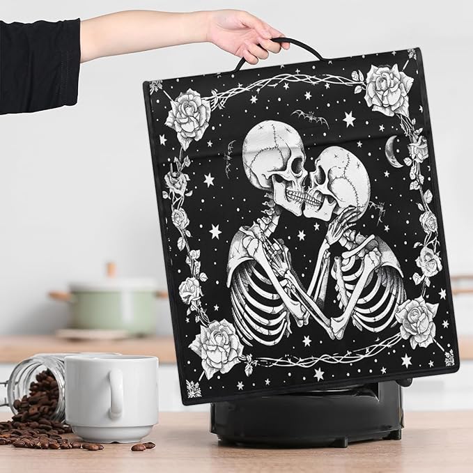 Kitchen Aid Mixer Cover Halloween Flower White Skull Stand Mixer Cover Compatible with 6-8 Quarts Stand Mixers Dust Covers with Zipper Pocket Foldable Washable Kitchen Aid Organizer Bag