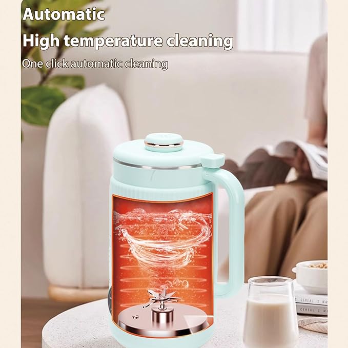 Decdeal Soybean Milk Maker Programmable Blender with Digital Display 12 Stainless Steel Blades Auto Cleaning 8H Keep Warm Function for Almond Milk Soy Juices (green)