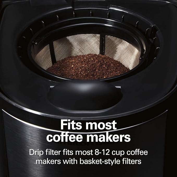 Hamilton Beach Programmable Coffee Maker 12 Cups Front Access Easy Fill Black (46310) &amp Hamilton Beach Permanent Gold Tone Filter Fits Most 8 to 12-Cup Coffee Makers (80675R/80675)