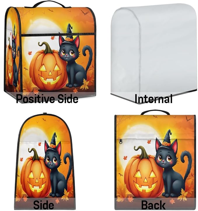 cfpolar Kitchen Aid Mixer Cover Compatible with 6-8 Quarts Halloween Cute Cat Pumpkin Stand Mixer Cover Kitchen Aid Mixers Accessories Appliance Organizer Bag Dust Covers with Zipper Pocket