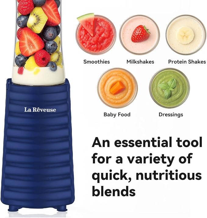 La Reveuse Smoothies Blender Personal Size 300 Watts with 18 oz BPA-Free Portable Travel Sports BottleNavy